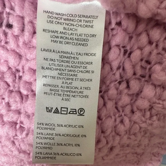 Maeve | Pink Chunky Knit Sweater | Wool Blend | Mock Neck | Size M - Picture 5 of 8